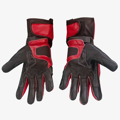 Ducati Corse Red Black Leather Motorcycle Racing Gloves with Hard Knuckle Protection