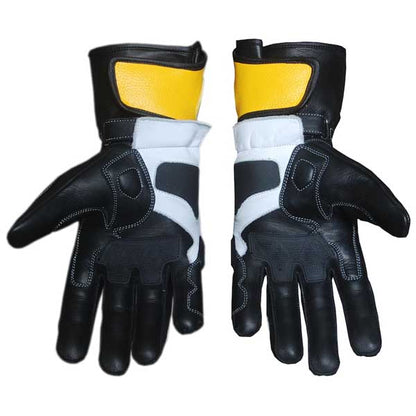 Ducati Corse Yellow Leather Racing Gloves with Stainless Steel Knuckle Armor