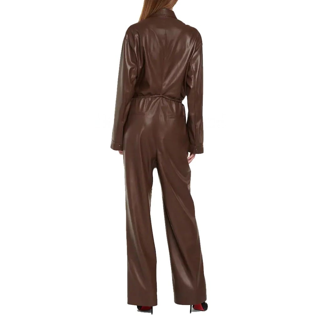 Brown Leather Jumpsuit for Women