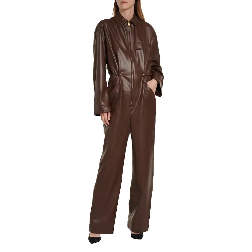 Elegant Chocolate Brown Leather Jumpsuit for Women