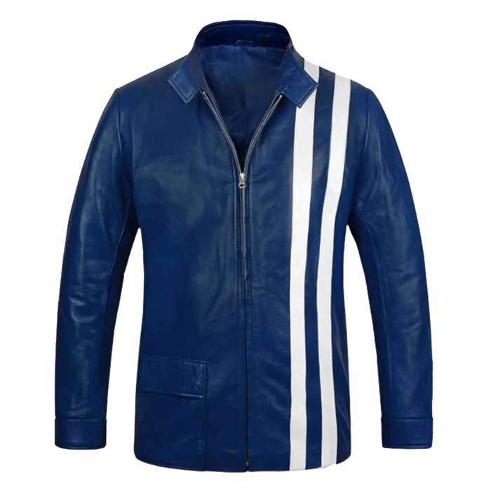 Elvis Presley Speedway Blue Leather Jacket with White Stripes