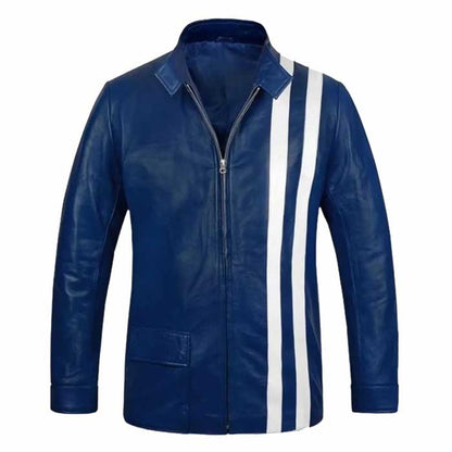 Elvis Presley Speedway Blue Leather Jacket with White Stripes
