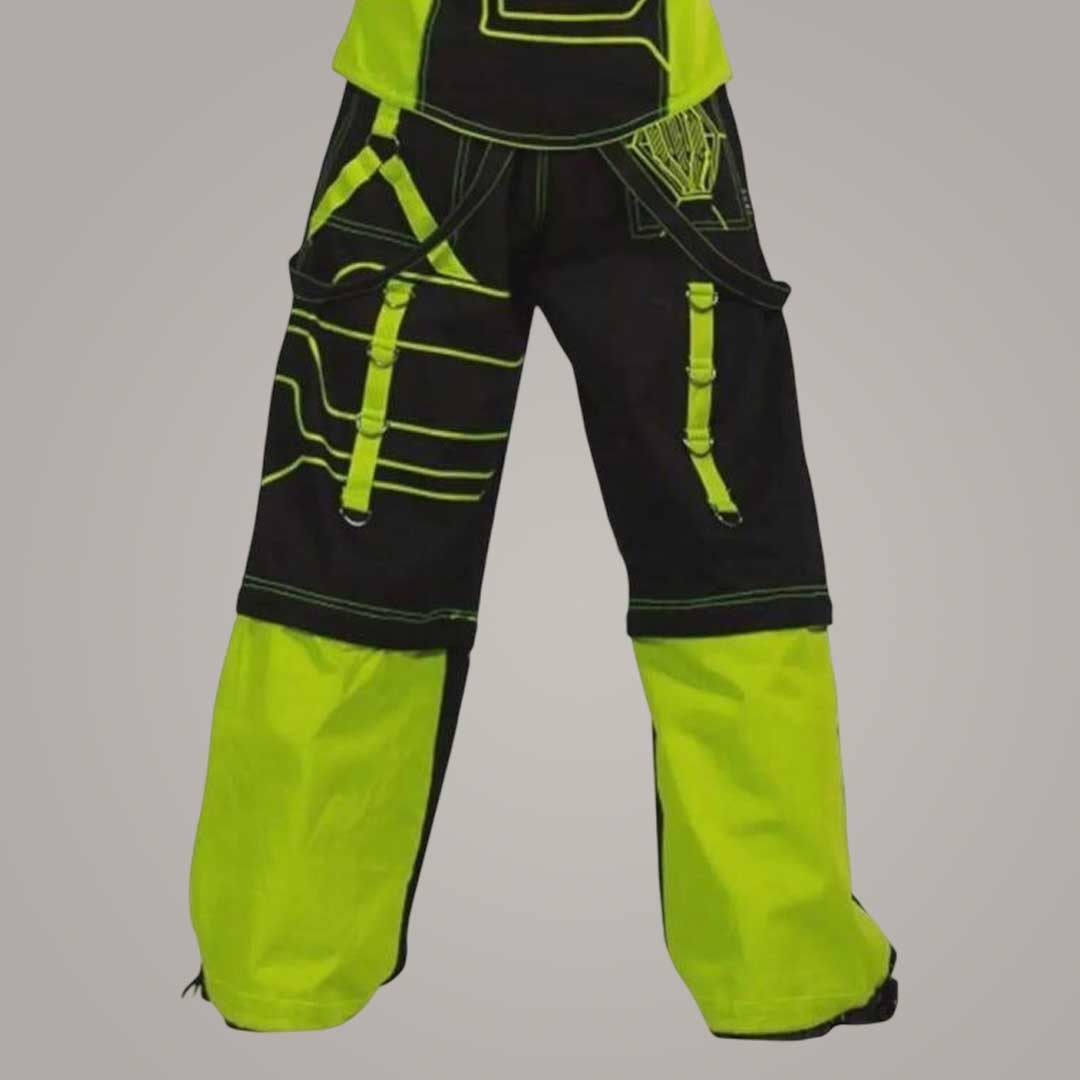 Futuristic Streetwear Cyberpunk Cargo Pants in Black and Neon Green by Jackets Kingdom