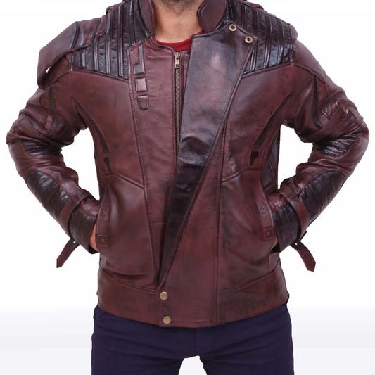 Galaxy Maroon Biker Real Leather Jacket