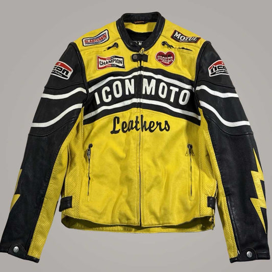 Genuine Cowhide Racing Jacket with Kevlar Cordura Sleeves and YKK Zippers by Jackets Kingdom