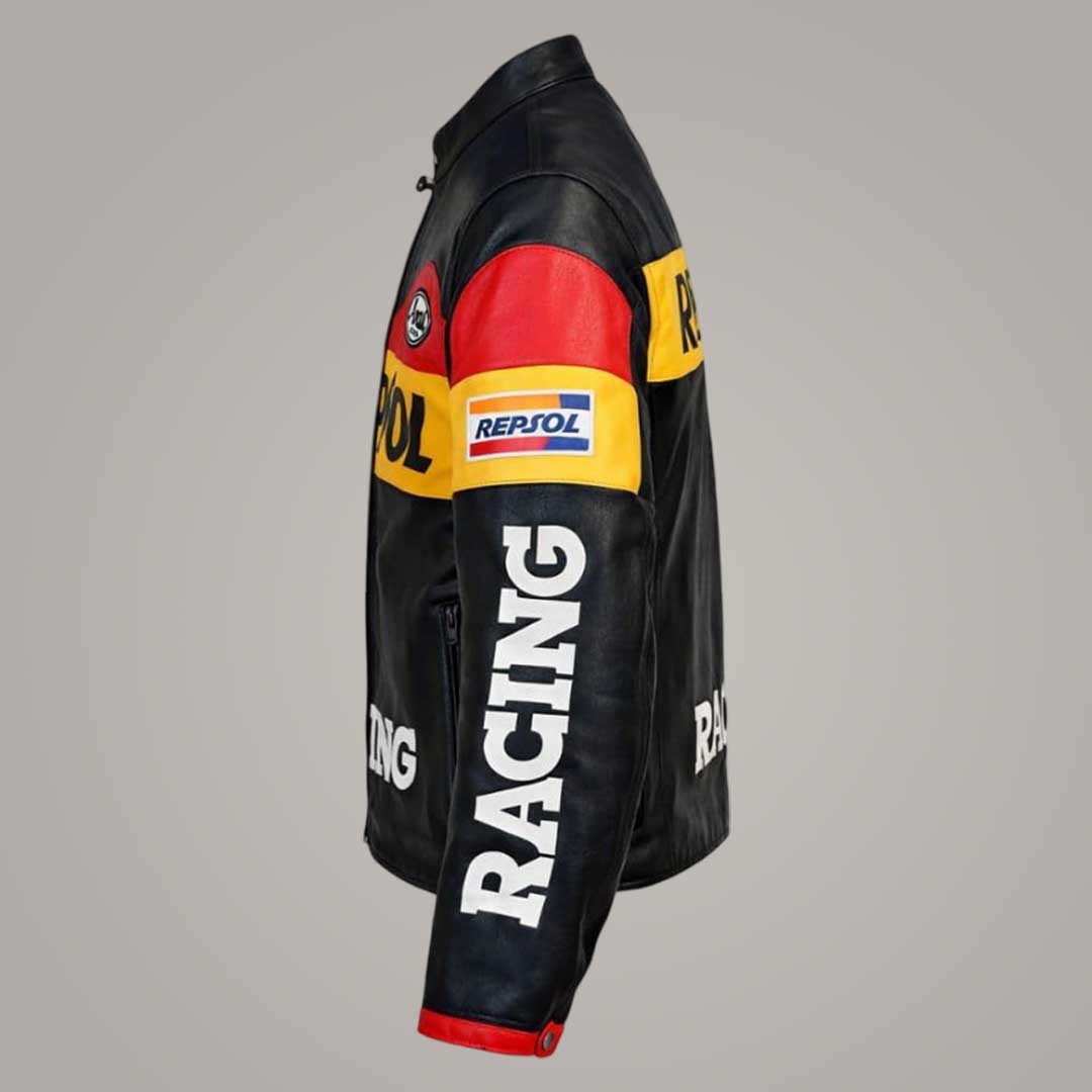 Genuine Leather Repsol Racing Jacket with Embroidered Patches by Jackets Kingdom