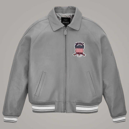 Genuine Sheepskin Leather Bomber with Embroidered Avirex Patches and Ribbed Trims by Jackets Kingdom