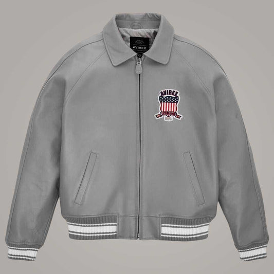 Genuine Sheepskin Leather Bomber with Embroidered Avirex Patches and Ribbed Trims by Jackets Kingdom