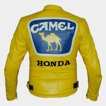 Genuine cowhide leather Honda Camel yellow racing jacket with YKK zippers by Jackets Kingdom