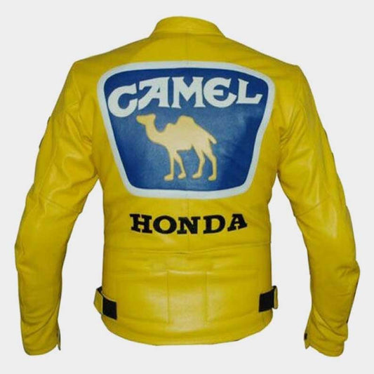 Genuine cowhide leather Honda Camel yellow racing jacket with YKK zippers by Jackets Kingdom