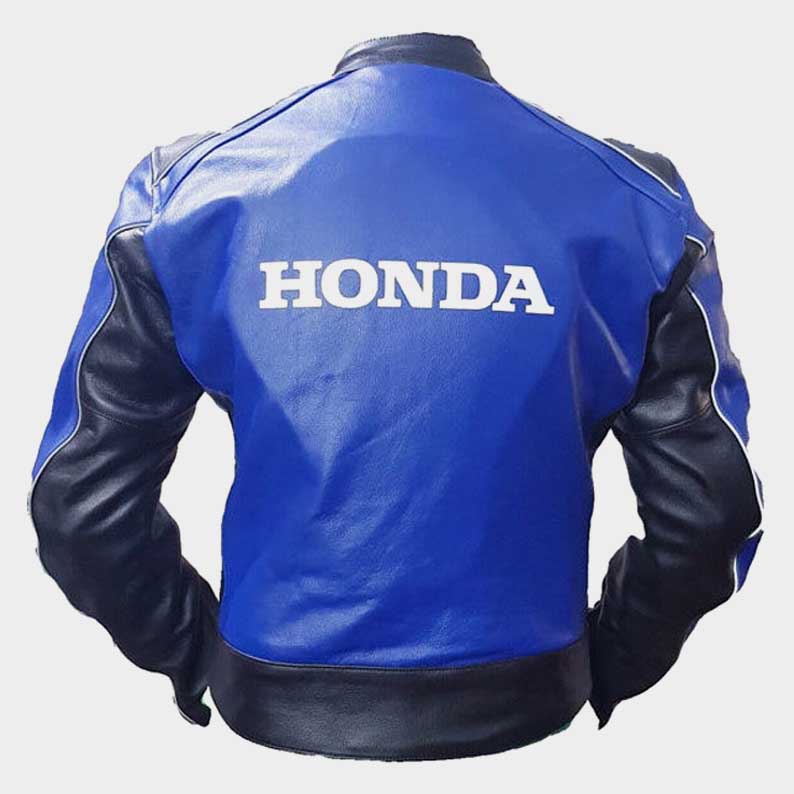 Genuine cowhide leather Honda blue racing jacket with YKK zippers by Jackets Kingdom