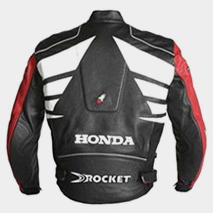 Genuine cowhide leather Honda racing jacket in red and black colors by Jackets Kingdom