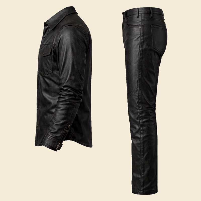 Genuine lambskin leather streetwear set for men