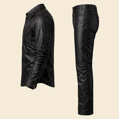 Genuine lambskin leather streetwear set for men