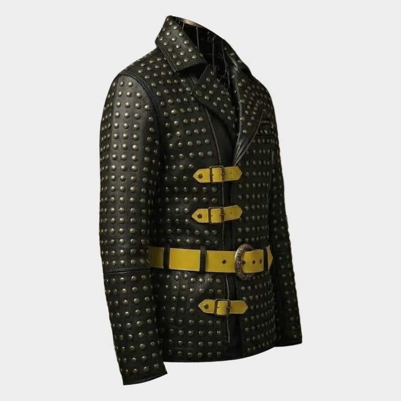 Genuine leather biker jacket with metal studs detailing for men by Jackets Kingdom