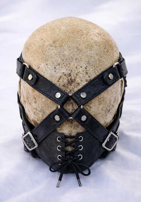 Gothic Black Leather Skull Mask with Metal Teeth