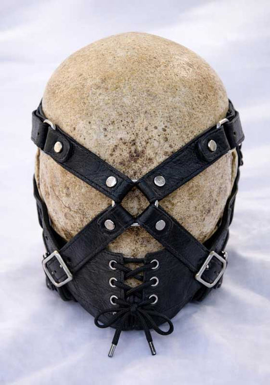 Gothic Black Leather Skull Mask with Metal Teeth
