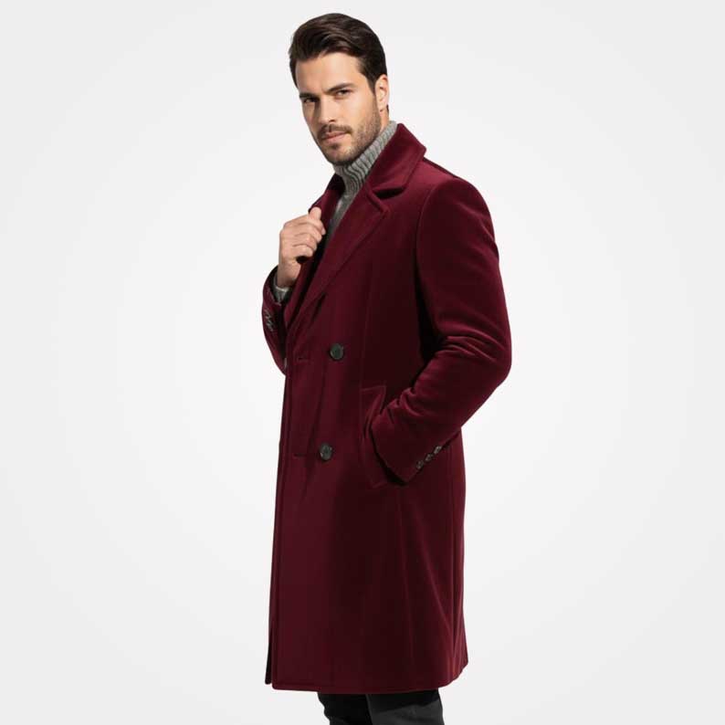 Gothic formal velvet coat in rich burgundy with button closure by Jackets Kingdom