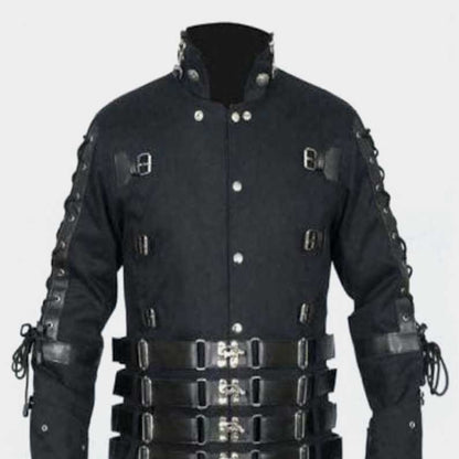 Gothic long coat with flowing hemline and structured tailoring by Jackets Kingdom