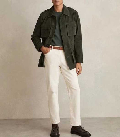 Green Field Mens Real Suede Leather Jacket
