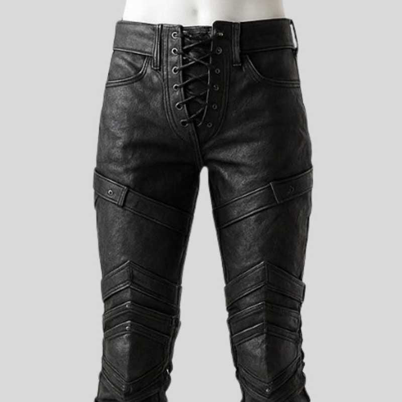 Handcrafted black leather warrior pants for cosplay, LARP and steampunk festivals