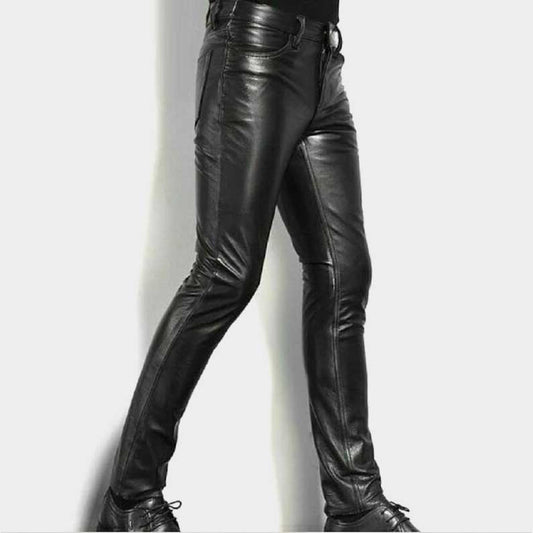 Handmade 501 style leather biker jeans in genuine black leather by Jackets Kingdom