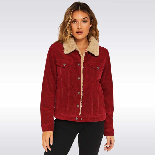 Red Corduroy Shearling Jacket for Women