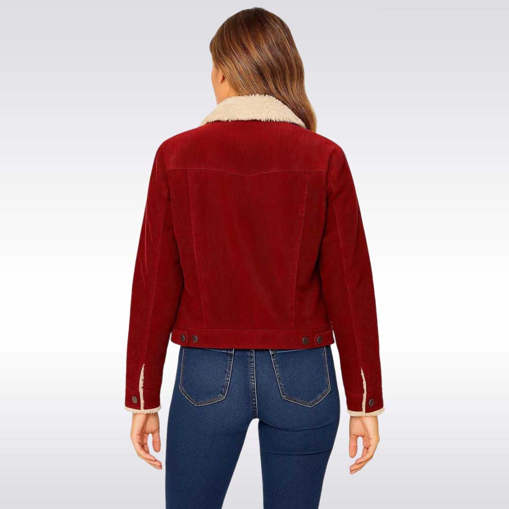 Red Corduroy Shearling Jacket for Women