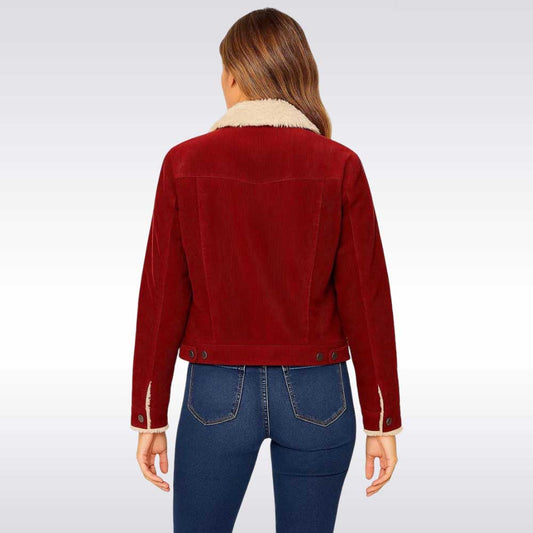 Red Corduroy Shearling Jacket for Women