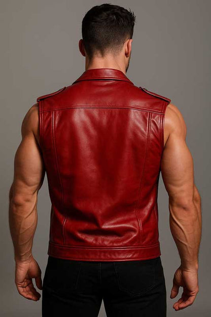 Handmade Red Genuine Leather Biker Vest Gothic Steampunk Waistcoat
