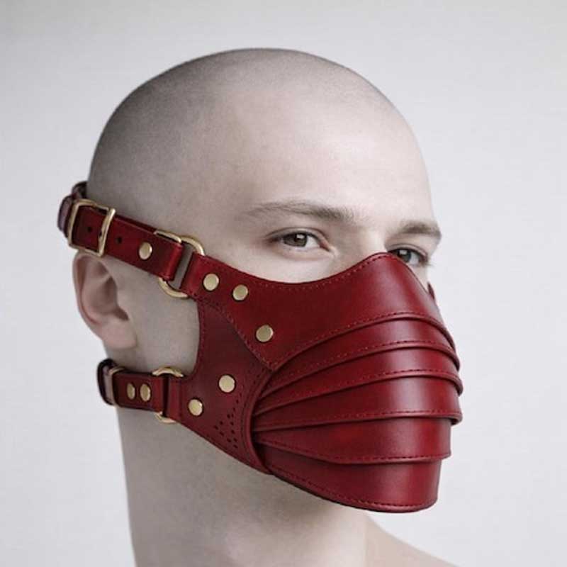 Handmade Red Leather Gothic Face Mask Harness