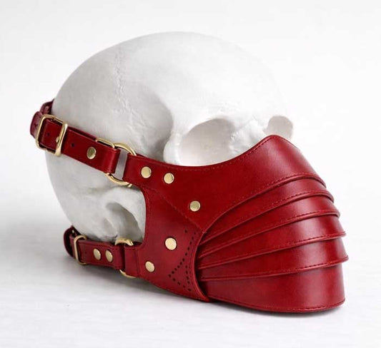 Handmade Red Leather Gothic Face Mask Harness