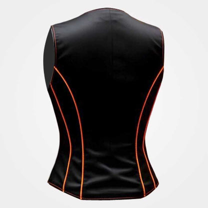 Handmade cyberpunk leather vest for women with deep V neckline by Jackets Kingdom