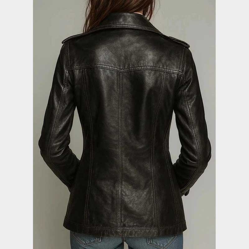 Handmade double breasted jacket with elegant lapel collar and ornate gold button details