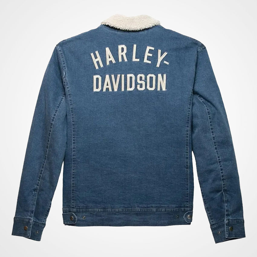 Harley Davidson Blue Denim Jacket with Fur Collar