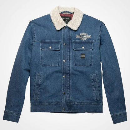 Harley Davidson Blue Denim Jacket with Fur Collar