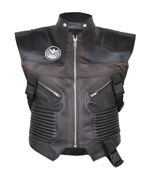 Hawkeye Black and Brown Genuine Leather Vest with Snap Tab Collar