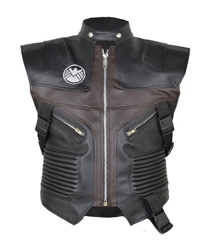 Hawkeye Black and Brown Genuine Leather Vest with Snap Tab Collar