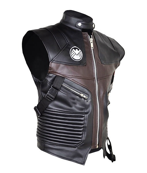Hawkeye Black and Brown Genuine Leather Vest with Snap Tab Collar