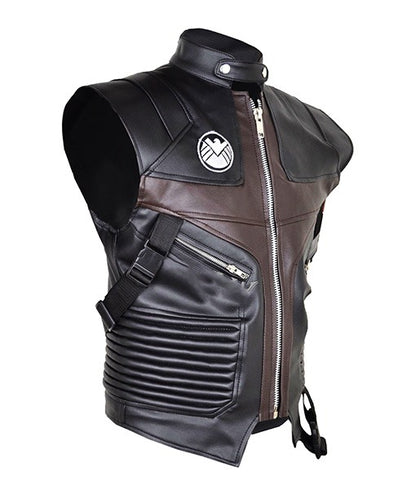 Hawkeye Black and Brown Genuine Leather Vest with Snap Tab Collar