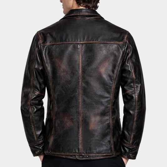 Heavyweight brown horsehide leather jacket with structured moto design and authentic teacore finish by Jackets Kingdom