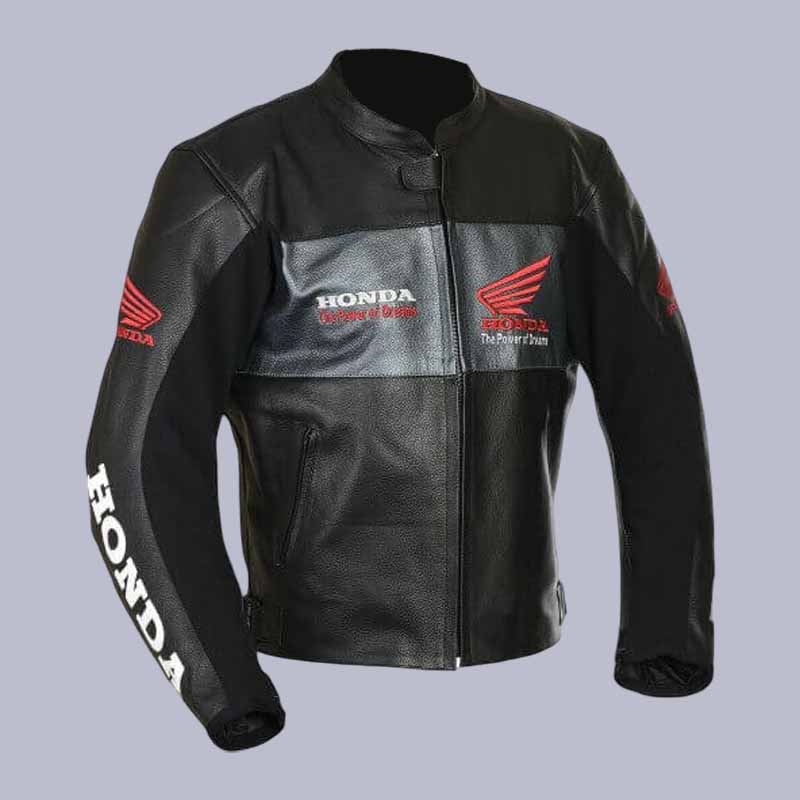 Men's Black Honda Racing Motorcycle Jacket in Genuine Cowhide Leather