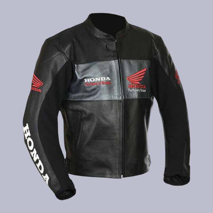 Men's Black Honda Racing Motorcycle Jacket in Genuine Cowhide Leather