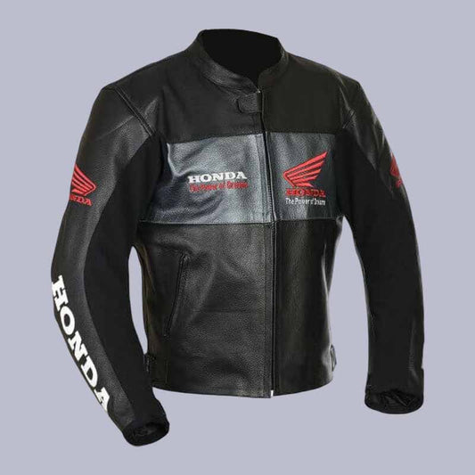 Men's Black Honda Racing Motorcycle Jacket in Genuine Cowhide Leather