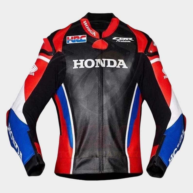 Honda motorcycle racing jacket for men with CE armor and racing graphics by Jackets Kingdom