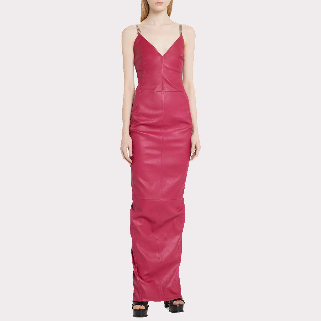 barbie pink leather dress Hot Fitted Long Spring Break