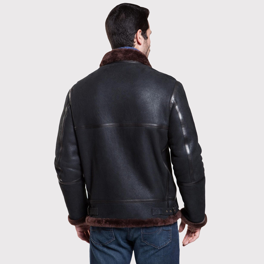 Iconic Black Aviator Shearling Leather Jacket