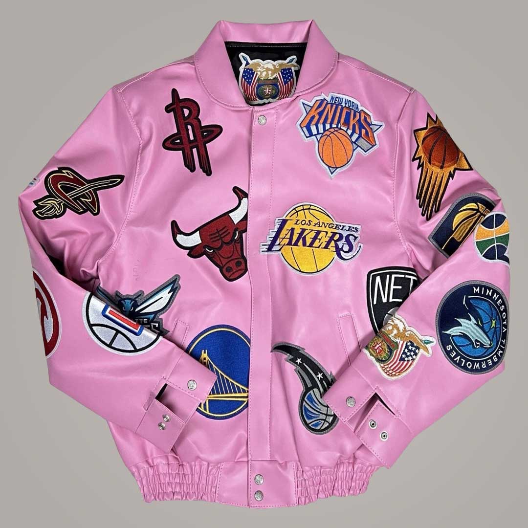 Jeff Hamilton NBA College Pink Genuine Cowhide Leather Jacket
