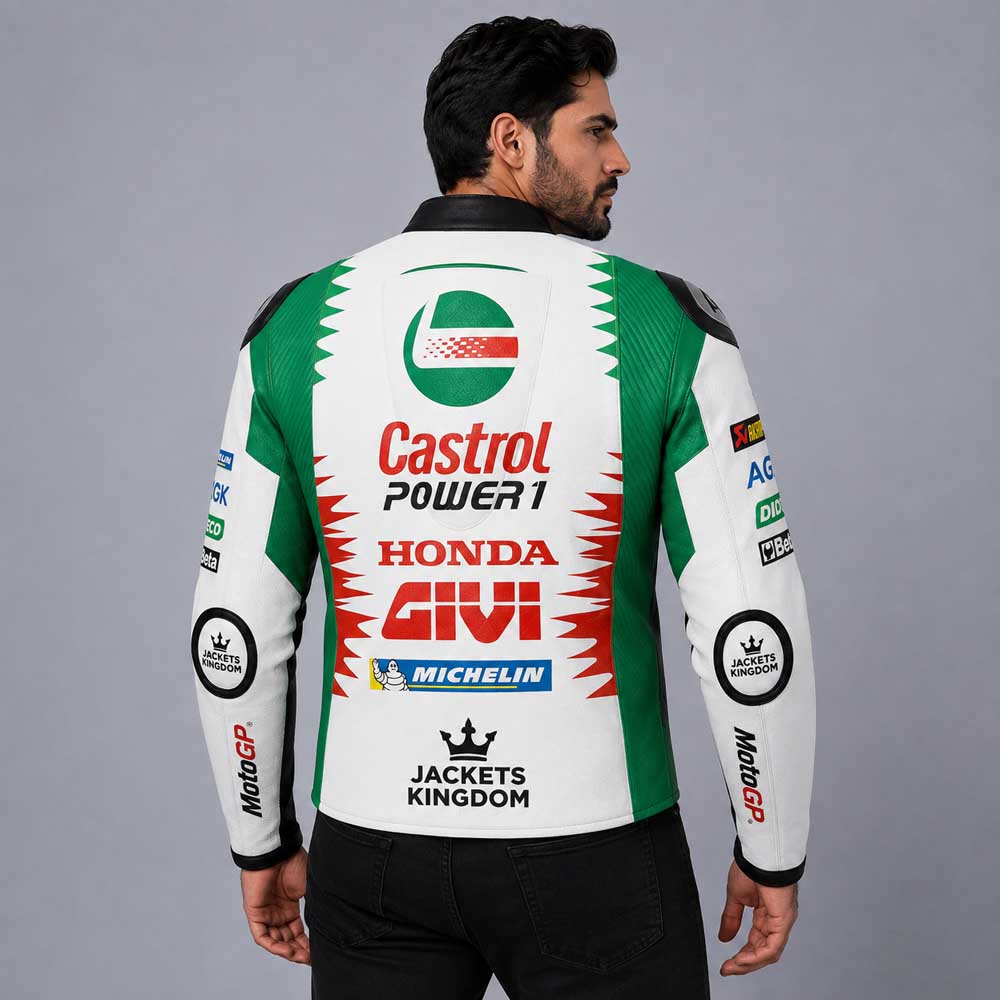 Castrol Honda LCR MotoGP leather motorcycle jacket with CE armor