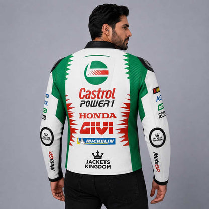 Castrol Honda LCR MotoGP leather motorcycle jacket with CE armor